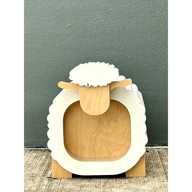 Mid-Century Modern Vintage Sculptural Wood Sheep Low Stool For Sale - Image 3 of 13