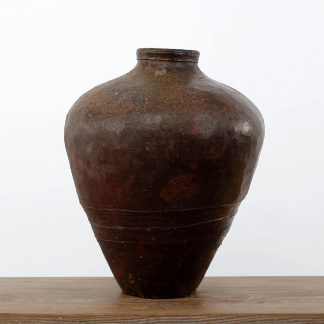 Mid-Century Vintage Brown Porcelain Chestnut Wine Jar For Sale - Image 4 of 7