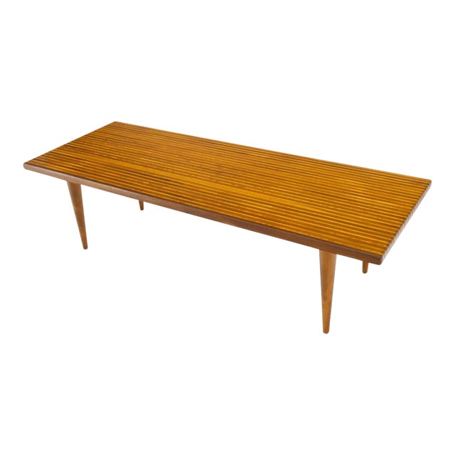 Solid Teak & Walnut Block Swedish Coffee Table on Tapered Dowel Legs For Sale