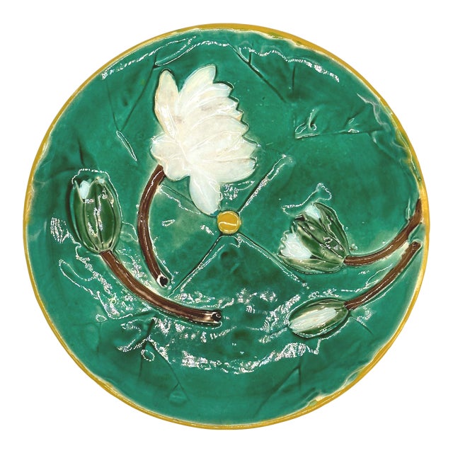A Joesph Holdcroft Majolica Pond Lily Plate, Signed, English, Ca. 1875 For Sale