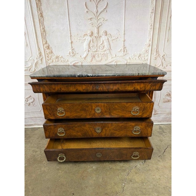 Black Antique French Louis Philippe Burl Walnut Commode-Marble Top For Sale - Image 8 of 15