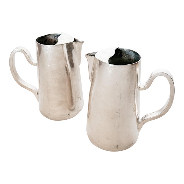 Vintage Hotel Silver Serving Pitchers by d.w. Haber & Sons, New York, a Pair For Sale