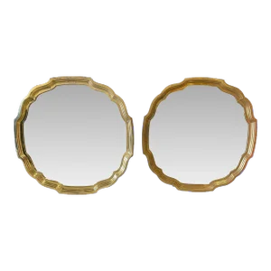 1950s Scalloped Brass Baker Furniture Attributed Mirrors - a Pair