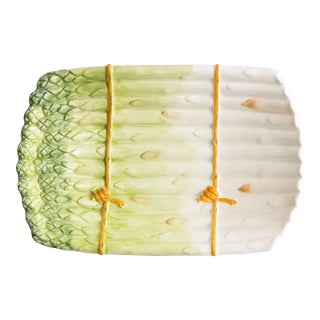 Vintage Italian Majolica Trompe l'Oeil Asparagus Footed Dish For Sale