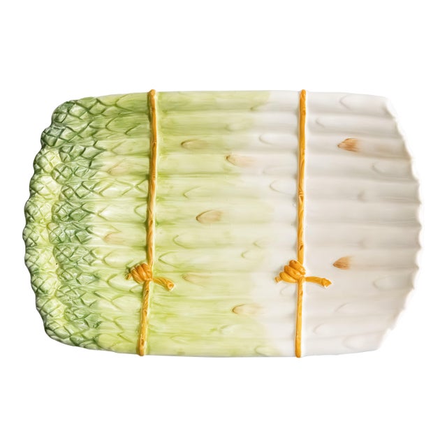 Vintage Italian Majolica Trompe l'Oeil Asparagus Footed Dish For Sale