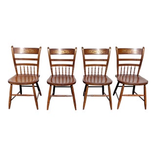 1980s Hitchcock Half Spindle Back Inn Chairs - Set of 4 For Sale