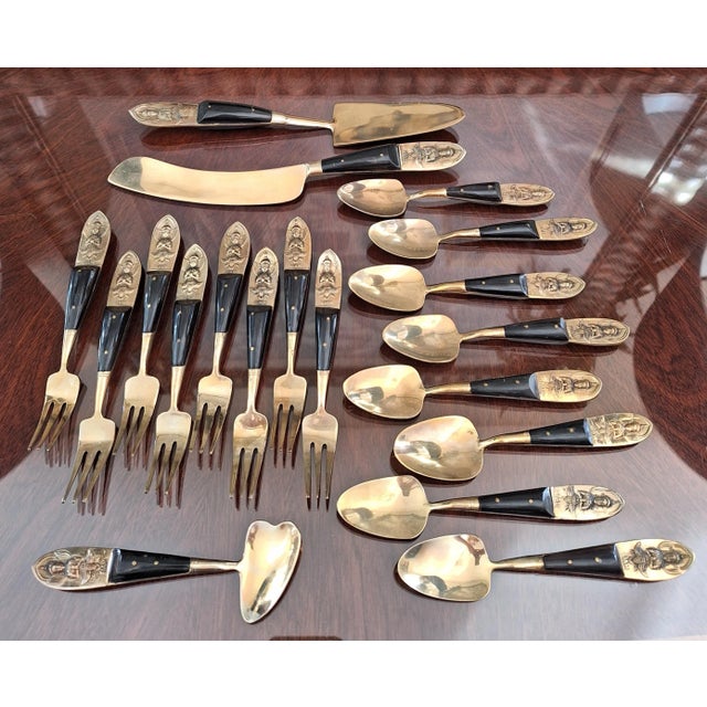 Brass Mid Century Siam Dessert Utensil Set for 8 - 20 Pieces For Sale - Image 8 of 12