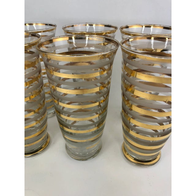 Vintage Footed Pilsners With Gilt and Frosted Bands - Set of 6 For Sale - Image 4 of 6