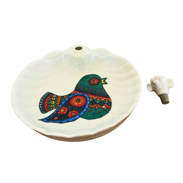 Mid-Century Modern Vintage Porcelain Baby Warming Plate with Le Trèfle Bird Motif from Limoges, 1970s For Sale - Image 3 of 7