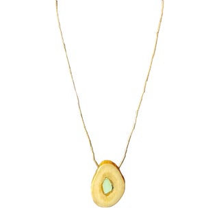 Mid 20th Century Bone Pendant Inlaid With Very Clean Robins Egg Blue Turquoise Stone on Liquid Silver Chain For Sale