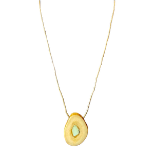 Mid 20th Century Bone Pendant Inlaid With Very Clean Robins Egg Blue Turquoise Stone on Liquid Silver Chain
