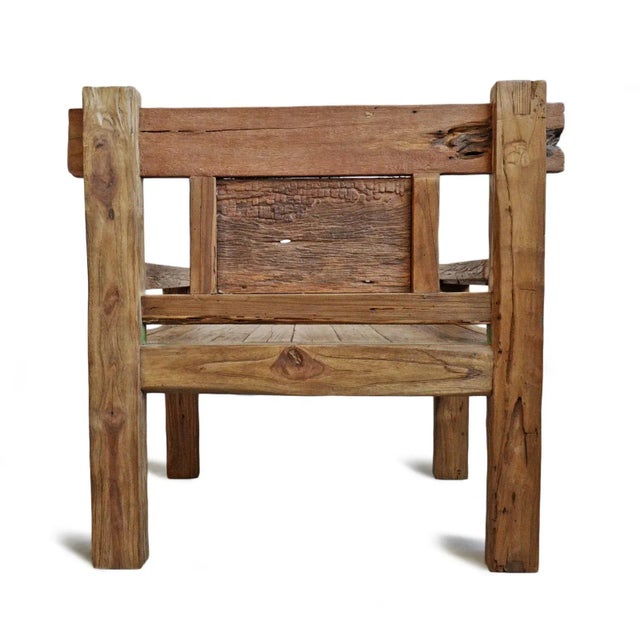 Wood Vintage Outdoor Rustic Railway Wood Arm Chair For Sale - Image 7 of 8