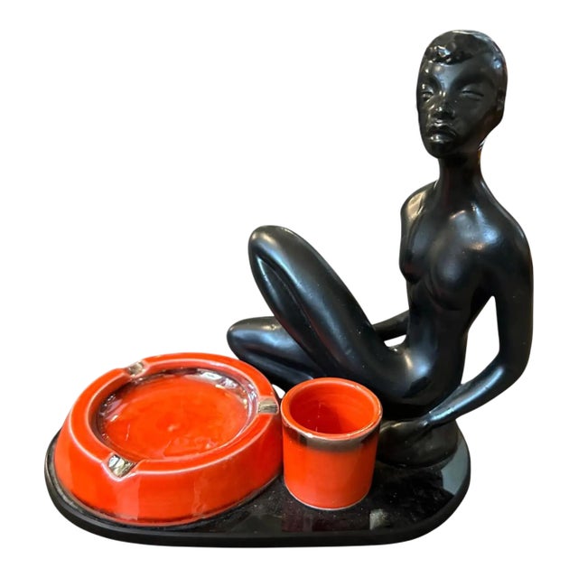 1950s Mid-Century Modern Ceramic and Black Glass Italian Smoking Set For Sale