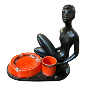 1950s Mid-Century Modern Ceramic and Black Glass Italian Smoking Set