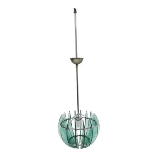 1970s Mid Century Italian Glass and Chrome Chandelier in the Style of Fontana Arte For Sale