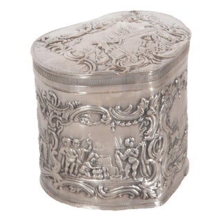 Antique Dutch Repousse Sterling Silver Heart Shaped Trinket Box Tea Caddy 1890 For Sale