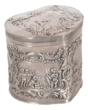 Antique Dutch Repousse Sterling Silver Heart Shaped Trinket Box Tea Caddy 1890