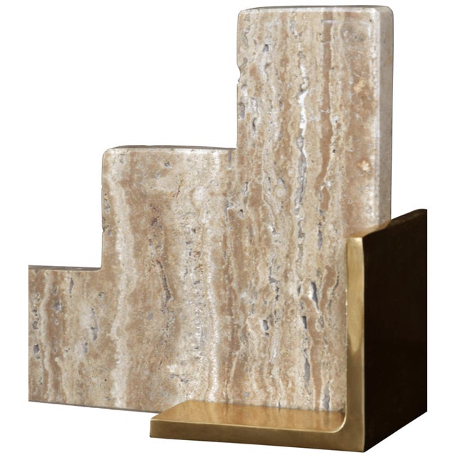 Not Yet Made - Made To Order Matthew Izzo Home Steps Natural Travertine and Brass Stair Bookends - Pair For Sale - Image 5 of 5