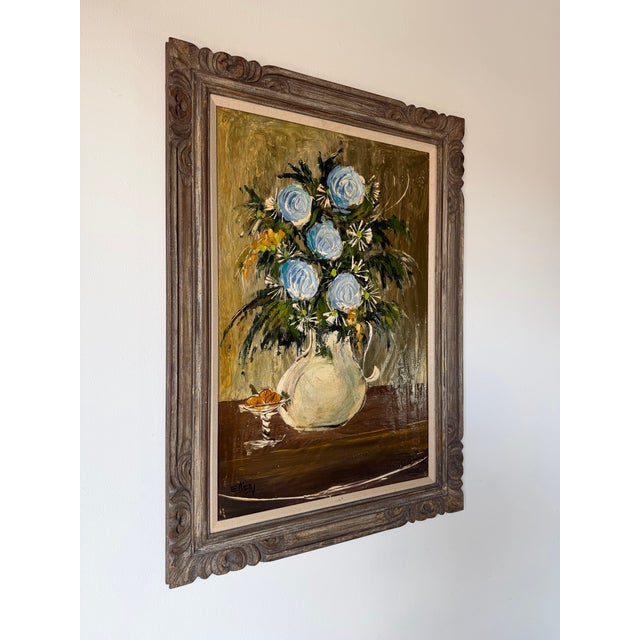 Mid-Century Modern 1970s Etta Benjamin Cien (American, 1924-2009) Impressionist Heavy Impasto Floral Still Life Oil on Masonite Painting, Framed For Sale - Image 3 of 12