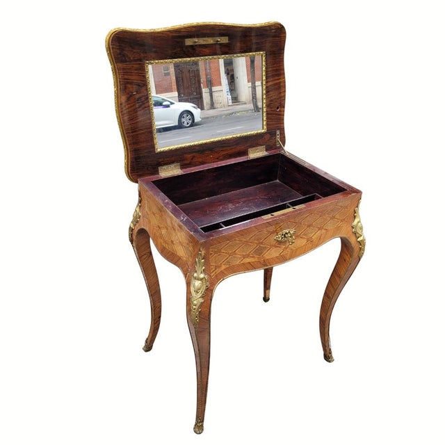 Napoleon III French Dressing Table in Wood Marquetry and Gilt Bronze, 1890s For Sale - Image 3 of 18