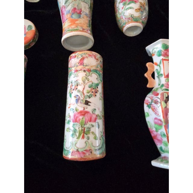 Rose Antique Chinese Porcelain Collection Rose Mandarin Medallion, Set of 7 For Sale - Image 8 of 10