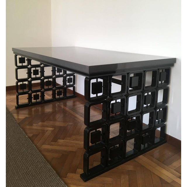 Borsani-Style Black Ebonized Wood Desk with Grey Top by Dimore For Sale - Image 10 of 15