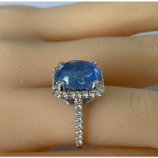Metal Gia Certified No Heat Sapphire 6.46 Carat Diamond 0.75 Carat White Gold Ring 5.5 For Sale - Image 7 of 8