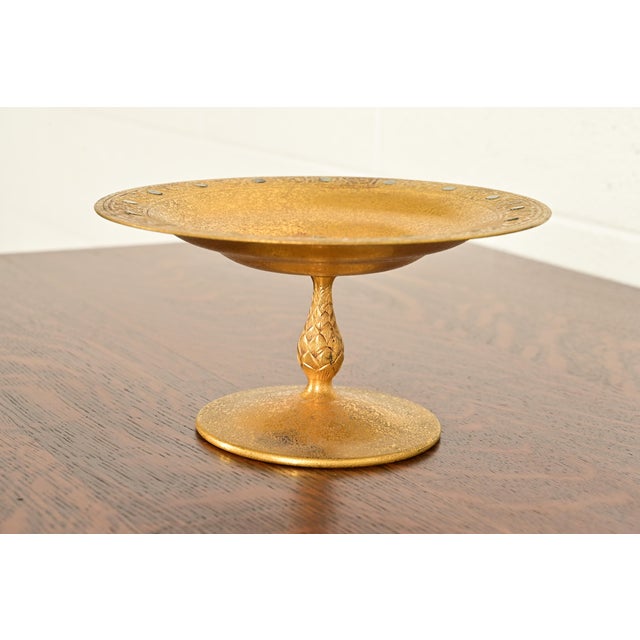 Art Deco Tiffany Studios New York Bronze Doré Pedestal Bowl or Compote Dish With Abalone Inlay For Sale - Image 3 of 14