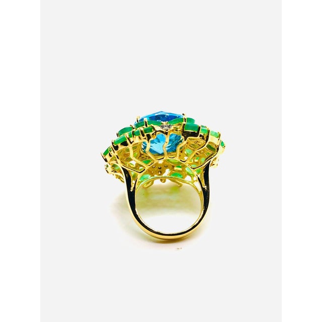 Bochic “Orient” Vintage Emeralds, Topaz & Diamonds Set In 18K Gold & Silver For Sale - Image 11 of 12