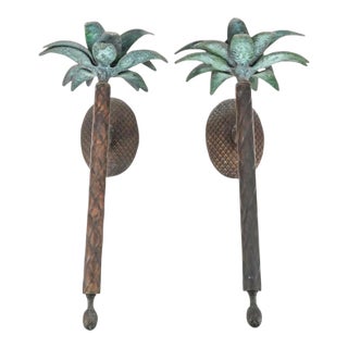 Vintage Brass and Iron Palm Tree Sconces For Sale
