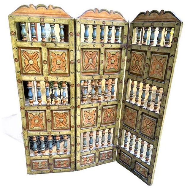 Extraordinary Antique Painted 18th Century Spanish Colonial Room Divider From Mexico For Sale - Image 4 of 8