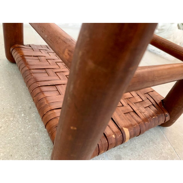 Brown Vintage Mid-Century Hand Woven Wood Foot Stool, Ottoman For Sale - Image 8 of 12