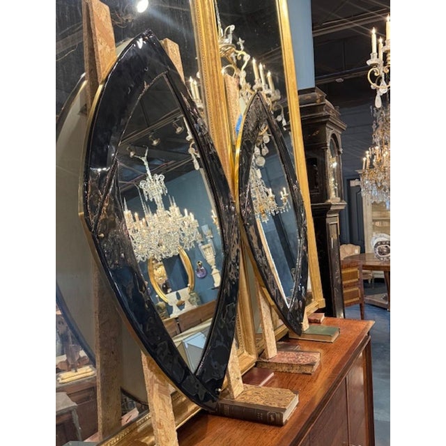 Pair of Modern Murano Black Glass Mirrors For Sale - Image 4 of 5