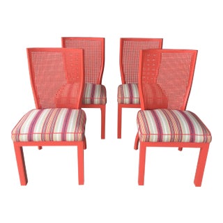 1970s Vintage Cane Back Coral Chairs- Set of 4 For Sale