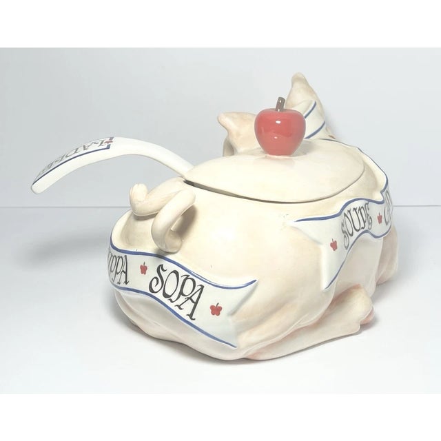 1990s Ceramic Pig Soup Tureen & Ladle For Sale - Image 4 of 7