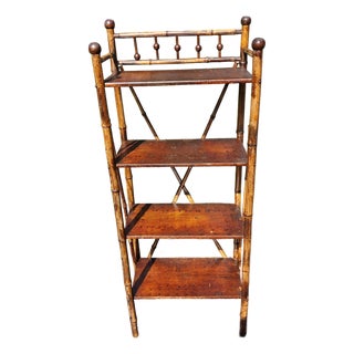 Antique Victorian Aesthetic Movement Burnt Bamboo Four-Tier Shelf Etagere For Sale