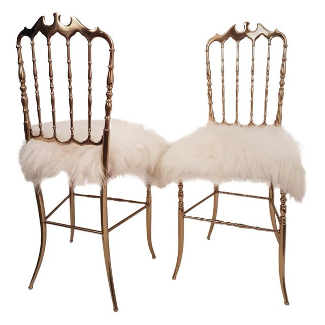 Italian Iceland Wool Upholstery & Massive Brass Chair by Chiavari For Sale - Image 10 of 13