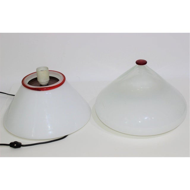 Mid-Century Modern Venini Table Lamp White, Clear, Red Cap For Sale - Image 10 of 13