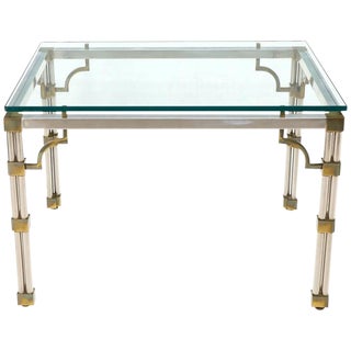 Petit Chrome Brass and Thick Glass Top Dining or Writing Table For Sale