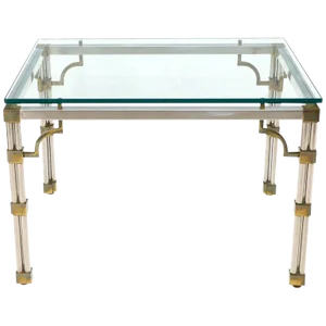Petit Chrome Brass and Thick Glass Top Dining or Writing Table