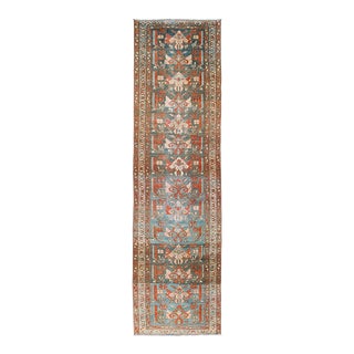 Antique Persian Malayer Runner With Bold Design in Rust, Blue, Pink, Brown Tones For Sale