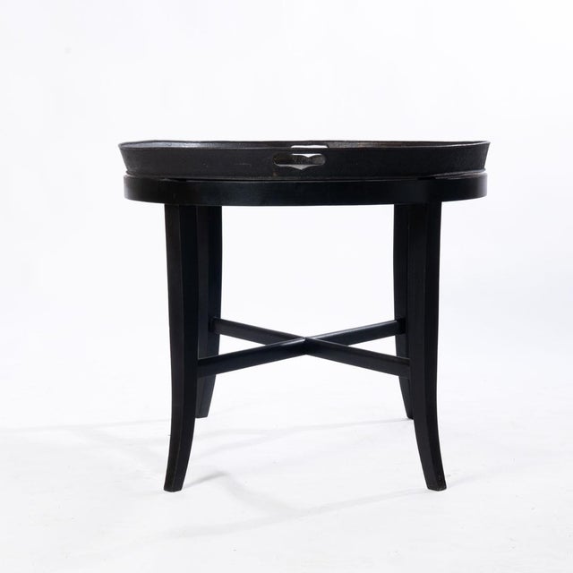 Black Early 20th Century Oval Tole Tray on Stand For Sale - Image 8 of 12
