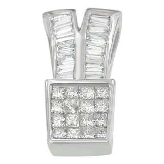 14K White Gold 1 1/3 cttw Princess and Baguette Cut Diamond Sparkling Shapes Pendant Necklace (H-I, SI1-SI2) For Sale