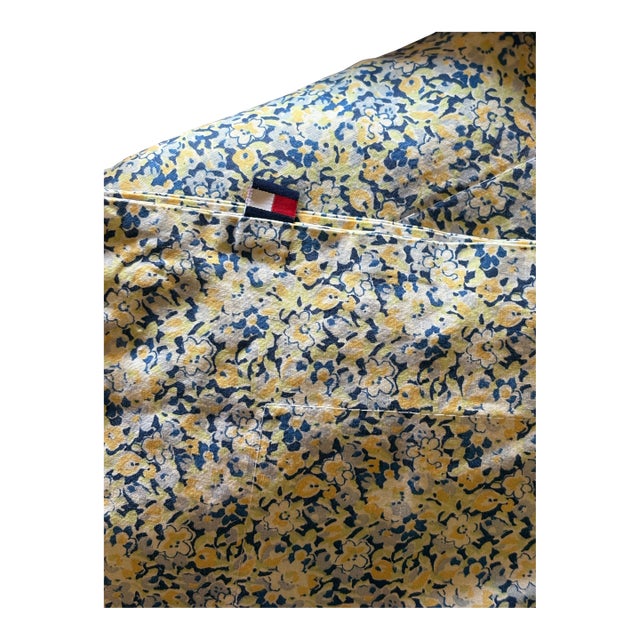 1990s King Size Tommy Hillfiger Pillow Shams. Yellow/ Blue Flower Motif For Sale