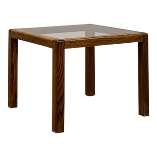 Vintage MCM Scandinavian Design Side Table Smoky Glass Top Dark Wood Accent For Sale
