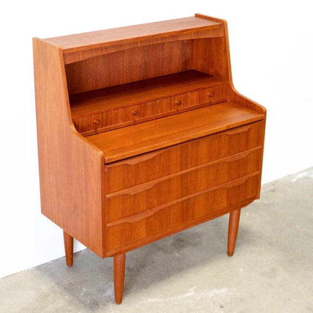 Mid-Century Modern 1950s Danish Teak Secretary Desk For Sale - Image 3 of 12