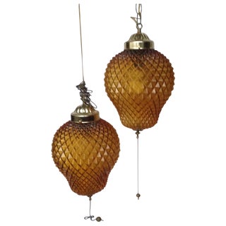 Amber Double Swag Light Pendants- A Pair For Sale