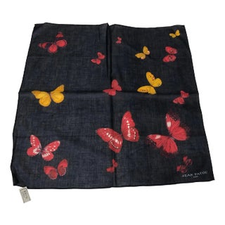 A 1980s Jean Patou Vintage Cotton Square Butterflies Foulard For Sale