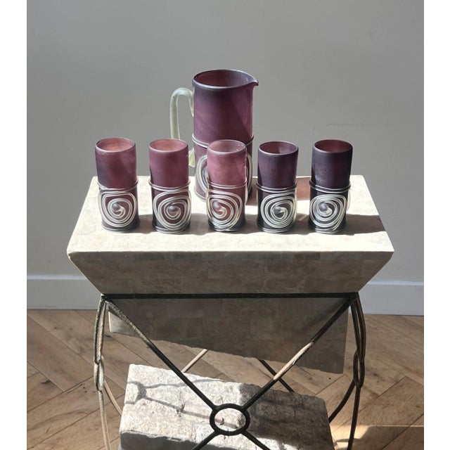 Late 20th Century Hand-Blown Purple Art Glass Pitcher And Glasses, 6 Pieces For Sale - Image 4 of 12