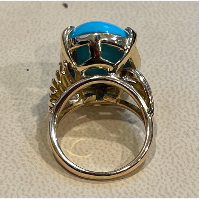 Vintage 12 Ct Natural Oval Sleeping Beauty Turquoise Ring, 14 Kt Yellow Gold For Sale - Image 9 of 18